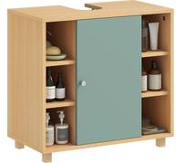 HOMCOM Meuble sous lavabo, meuble de salle de bain sous vasque avec 6 étagères ouvertes et porte à fermeture amortie pour lavabo avec ou sans piédestal, 60 x 33 x 57 cm, vert