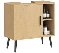 HOMCOM Meuble sous lavabo Salle de Bain Industriel 60 x 30 x 59,5 cm Chêne | Meuble sous vasque Industriel, Porte à Fermeture Progressive, Étagère Réglable