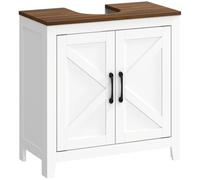 HOMCOM Meuble sous Lavabo Style Rustique 60 x 30 x 61,3 cm Blanc | Meuble de Salle de Bain, 2 Portes de Grange, Étagère Réglable, Armoire de Salle de Bains sous Lavabo