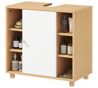 HOMCOM Meuble sous-vasque 2 portes à fermeture douce et 6 étagères - 60×33×57 cm, blanc/bois