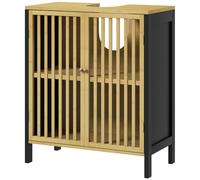 HOMCOM Meuble sous vasque 2 portes avec étagère réglable armoire de rangement pour lavabo 60 x 30 x 70 cm MDF et bambou