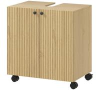 HOMCOM Meuble sous-vasque 3 niveaux avec roulettes - Bois naturel