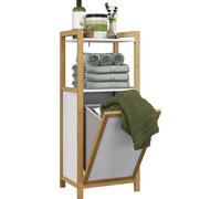 HOMCOM Meuble sur pied en bambou, meuble bas de salle de bain, avec panier à linge, 2 étagères, gain de place, 40 x 30 x 86,5 cm, blanc