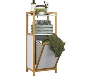 HOMCOM Meuble sur pied en bambou, meuble bas de salle de bain, avec panier à linge, 2 étagères, gain de place, 40 x 30 x 86,5 cm, blanc