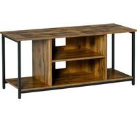 HOMCOM Meuble TV 110 cm, meuble télé pour téléviseur jusqu'à 55 pouces avec compartiments ouverts et étagère réglable, banc TV industriel pour salon, chambre à coucher, brun rustique