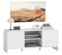 HOMCOM Meuble TV 110 cm pour Téléviseur jusqu'à 55 Pouces 2 Portes Blanc | 2 Compartiments Ouverts, Étagère Réglable, Coins Arrondis, Style Scandinave, Banc TV, Salon, Chambre