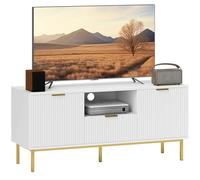 HOMCOM Meuble TV 120 cm, Meuble télé pour téléviseur jusqu'à 50 Pouces avec 2 Portes à Fermeture Douce, tiroir et Compartiment Ouvert, Pieds en Acier, Banc TV pour Salon, Chambre, Blanc