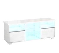 HOMCOM Meuble TV 120 cm, meuble télé pour téléviseur jusqu'à 55 pouces éclairage LED et télécommande étagères en verre blanc