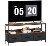 HOMCOM Meuble TV 120 cm pour Téléviseur 55 Pouces Brun Rustique | Meuble Télé, 3 Tiroirs Pliables, 1 Étagère, Pieds en Acier, Banc TV, Salon, Chambre à Coucher