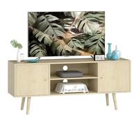 HOMCOM Meuble TV 120 cm pour Téléviseur jusqu'à 55 Pouces Bois Naturel | Meuble Télé, 2 Placards, 2 Étagères Ouvertes, Banc TV Moderne, Salon, Chambre à Coucher