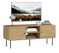 HOMCOM Meuble TV 120 cm, Support TV pour Téléviseur jusqu'à 55 Pouces avec Coins Arrondis, Passe-câbles, 2 Compartiments Ouverts, Pieds en Acier, Banc TV Moderne pour Salon, Chambre à Coucher, chêne