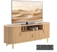 HOMCOM Meuble TV 140 cm avec 2 Prises et 2 Ports pour Téléviseur 84 Pouces | Meuble Télé avec 2 Portes Battantes et 2 Portes Coulissantes, Compartiment Ouvert, Banc TV Moderne pour Salon, Chambre, Chêne