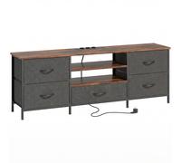 HOMCOM Meuble TV 140 cm, meuble télé 65 pouces, station de charge, 5 tiroirs en tissu, étagères ouvertes, 140x30x50cm, marron