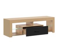 HOMCOM Meuble TV 140 cm, Meuble Télé pour 65 Pouces avec Étagères en Verre Réglables, Tiroir et Compartiments Ouverts, Chêne