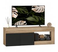 HOMCOM Meuble TV 140 cm pour Téléviseur jusqu'à 60 Pouces Noir | Meuble Télé, 2 Portes à Fermeture Douce, Compartiment Ouvert, Banc TV Moderne, Salon, Chambre à Coucher