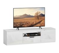 HOMCOM Meuble TV 160 cm, Meuble télé pour téléviseur jusqu'à 65 Pouces avec 2 Portes et tiroir, Banc TV Moderne pour Salon, Chambre à Coucher, Blanc