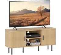 Meuble TV - HOMCOM - 2 portes tambour à lamelles - design scandinave - pour télévision jusqu'à 55 pouces - ton chêne
