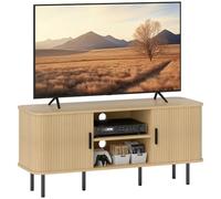 Meuble TV - HOMCOM - 2 portes tambour à lamelles - design scandinave - pour télévision jusqu'à 55 pouces - ton chêne