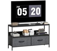 HOMCOM Meuble TV 98 cm pour Téléviseur 47 Pouces Noir | Meuble Télé, 2 Tiroirs Pliables, 1 Étagère, Pieds en Acier, Banc TV, Salon, Chambre à Coucher