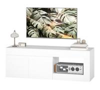 HOMCOM Meuble TV avec 2 Portes Fermeture amortie Blanc 140x40x48 cm | Console TV, compartiment ouvert, meuble bas TV, pour écrans jusqu'à 60 pouces, table TV, salon