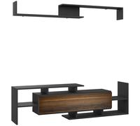 HOMCOM Meuble TV avec Étagère Murale, Étagères Ouvertes et Armoire en Bois, Noir et Marron