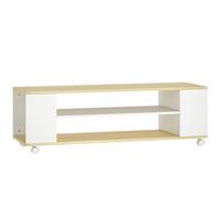HOMCOM Meuble TV avec roulettes 120 cm, meuble télé pour téléviseur jusqu'à 55 pouces, 2 étagères ouvertes, blanc et naturel