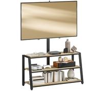 HOMCOM Meuble TV avec support orientable 35°, meuble télé pour téléviseurs de 32-70 pouces, étagères ouvertes, banc TV industriel pour salon chambre à coucher, 108x41x135cm, effet bois naturel