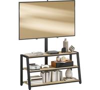 HOMCOM Meuble TV avec support orientable 35°, meuble télé pour téléviseurs de 32-70 pouces, étagères ouvertes, banc TV industriel pour salon chambre à coucher, 108x41x135cm, effet bois naturel