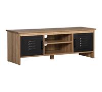 HOMCOM Meuble TV banc TV 109 cm multi-rangements 2 niches ouvertes 2 placards passe-fils intégrés pieds surélevés brun clair et noir