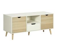 Meuble tv - HOMCOM - banc télé buffet bas rangement sur pied 2 placards chambre salon - bois - 110x40x50cm