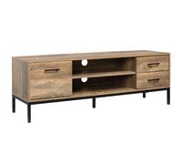 HOMCOM Meuble TV banc TV jusqu'à 50 pouces placard, 2 tiroirs et étagère - 2 passe-câbles - 132 x 39 x 45,5 cm marron noir