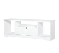 HOMCOM Meuble TV Banc TV Meuble Télé Design Contemporain - 3 niches, Placard Double Porte - dim. 120L x 30l x 41H cm - Panneaux Particules Blanc