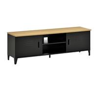 HOMCOM Meuble TV design industriel 2 niches 2 placards tôle métal bois d'hévéa Dim.150lLx 40l x 50H cm