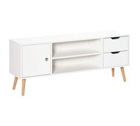 Meuble TV style scandinave placard 2 niches 2 tiroirs passe-fils panneaux particules blanc bois pin Blanc G
