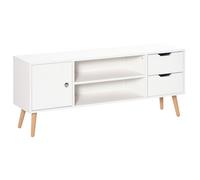 Meuble TV style scandinave placard 2 niches 2 tiroirs passe-fils panneaux particules blanc bois pin Blanc G