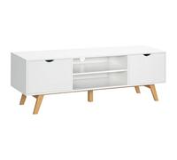 HOMCOM Meuble TV Banc TV sur Pied Moderne Scandinave 2 Portes 2 niches en Bois Blanc 150L x 39l x 50H cm