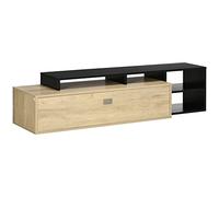 HomCom Meuble TV Banc support télé bois jusqu'à 65 pouces étagère amovible contemporain noir