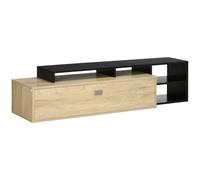 HomCom Meuble TV Banc support télé bois jusqu'à 65 pouces étagère amovible contemporain noir