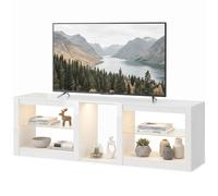HOMCOM Meuble TV bas avec éclairage LED RVB, meuble TV moderne avec étagères en verre réglables, pour téléviseurs jusqu'à 190,5 cm, Blanc