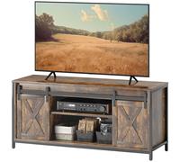 HOMCOM Meuble TV Bas, Design Industriel, pour téléviseurs 60'', 6 Compartiments, 2 Portes Coulissantes, Brun/Noir