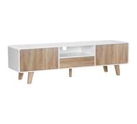 HOMCOM Meuble TV Bas sur Pied Style scandinave 2 Portes Niche tiroir MDF Blanc Aspect chêne Clair