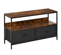 HOMCOM Meuble TV Bas sur Pieds Style Industriel 2 tiroirs en Tissu Gris MDF Marron Rustique et métal Noir