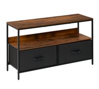 HOMCOM Meuble TV Bas sur Pieds Style Industriel 2 tiroirs en Tissu Gris MDF Marron Rustique et métal Noir