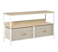 HOMCOM Meuble TV Bas sur Pieds Support TV pour télévison jusqu'à 47 Pouces Style Industriel 2 tiroirs en Tissu Gris Bois Naturel et métal Blanc