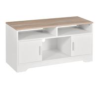 HOMCOM Meuble TV Banc TV en Bois Grand Espace de Rangement avec 2 Compartiments Ouverts 2 armoires à Porte Une Armoire Ouverte 105 x 40 x 52 cm Blanc