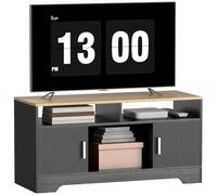 HOMCOM Meuble TV en Bois Grand Espace de Rangement 105 x 40 x 52 cm Noir | Banc TV, 2 Compartiments Ouverts, 2 Armoires à Porte, Une Armoire Ouverte