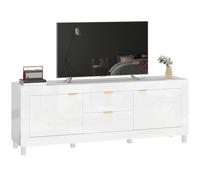 HOMCOM Meuble TV Haut Brillant pour TV jusqu'à 75" 180x40x66cm Blanc