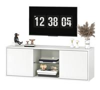 HOMCOM Meuble TV jusqu'à 55" Suspendu ou au Sol, Portes Soft Close, Trou Passe-câbles et Étagère en Verre, Blanc