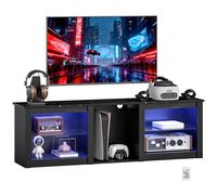 HOMCOM Meuble TV LED RGB Meuble télé Bois Banc TV jusqu'à 65 Pouces avec étagères en Verre réglables, 5 niches, Passe-câbles et télécommande pour Salon, Chambre à Coucher, dim. 160 x 35 x 50 cm, Noir
