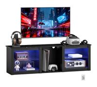 HOMCOM Meuble TV LED RGB Meuble télé Bois Banc TV jusqu'à 65 Pouces avec étagères en Verre réglables, 5 niches, Passe-câbles et télécommande pour Salon, Chambre à Coucher, dim. 160 x 35 x 50 cm, Noir